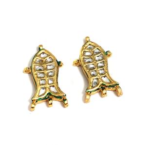 Conector de latón Meenakari Kundan chapado en oro en forma de pez 35x18mm para la fabricación de joyas componente único y elegante - Product Image 2