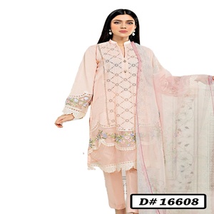 Réplica de diseñadores paquistaníes, trajes de mujer de 3 piezas de lino, estampado Digital, bordado de cuello, múltiples marcas, indio pakistaní - Product Image 1
