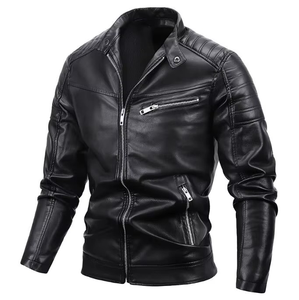 Chaqueta cortavientos fina de cuero PU para hombre 2025, chaqueta informal de moto con cremallera de Color sólido, ropa de calle con capucha, teñida lisa - Product Image 2
