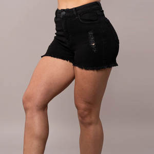 Shorts en jean délavé respirant taille haute coupe droite pour femme, design asymétrique, prix bas - Product Image 5