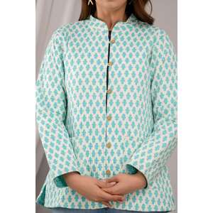 Veste matelassée en coton léger imprimé bleu turquoise pour femme SHKL1024 - Product Image 6
