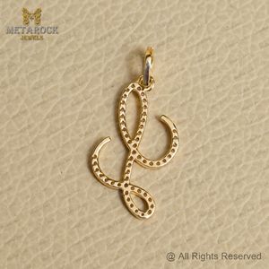 Natural Pave Diamond Initial <b>Charm</b> Pendant L Letter 14k Yellow Gold Handmade Jewelry <b>Christmas</b> Gift L Alphabet Pendant - Product Image 6