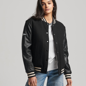 Meilleure vente personnalisé noir femmes Letterman Bomber Varsity veste en cuir veste de baseball pour les femmes et la récolte veste en laine pour les femmes - Product Image 1