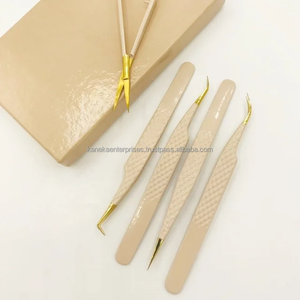 แหนบต่อขนตาสีเบจ ด้ามจับเพชร สแตนเลส คุณภาพระดับมืออาชีพ ปลายเรียบ ป้องกันไฟฟ้าสถิต ทนทาน ขนาด 12-14 ซม. - Product Image 1