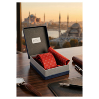 Coffret Cadeau Drapeau Turc Étoile et Croissant Rouges et Blancs Comprenant Cravate, Pochette et Boutons de Manchette dans une Boîte Cadeau Élégante pour Affaires