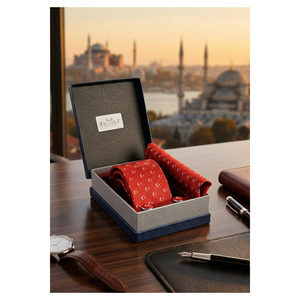 Red and <b>White</b> Crescent Star Turkish Flag Gift Set Includes Tie <b>Pocket</b> <b>Square</b> Cufflinks in Elegant Gift Box for Business - Product Image 1