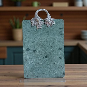 Tabla de Cortar de Mármol Verde de Lujo con Diseño Tubular y Mango de Metal Plateado para Cocina, Mesa de Comedor y Recepciones, Procedente de la India - Product Image 6