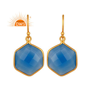 ขายดีที่สุดเงินสเตอร์ลิง18K ชุบทองธรรมชาติพลอยคาลซิโดนีต่างหูห้อยอัญมณีผู้ผลิตเครื่องประดับที่ดี - Product Image 1