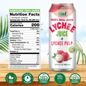 Jugo de lichi 100% con pulpa VINUT, lata de 490 ml, fabricante, marca privada, OEM, ODM, precio al por mayor, ISO - Product Image 4