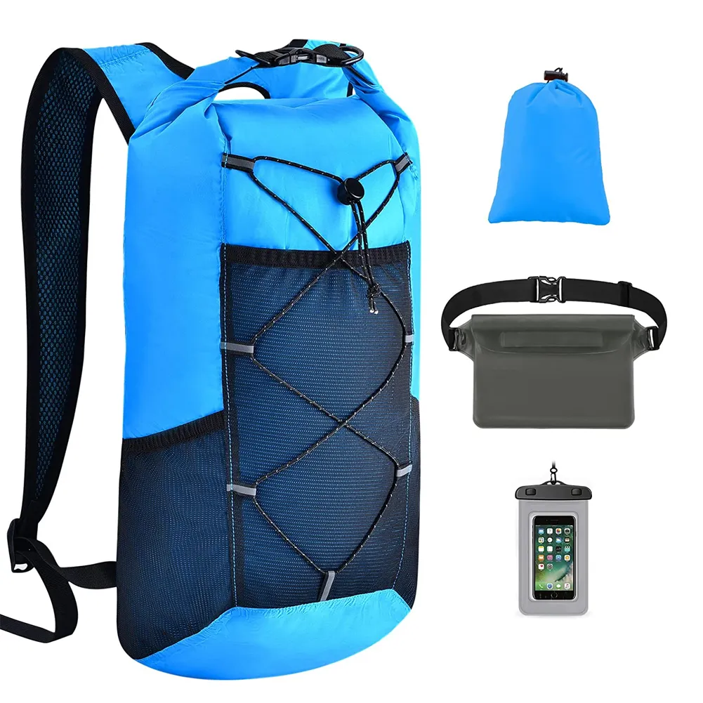 outdoor 4pcs waterproof dry bag backpack set, large Universal waterproof phone case,waterproof fanny pack for kayaking hiking