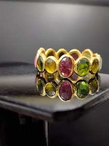 Genuine Multi Tourmaline Eternity Band <b>Ring</b> 925 Silver Multi Statement <b>Ring</b> 14k Gold Plated Minimalist <b>Ring</b> Wedding Promise <b>Ring</b> - Product Image 2