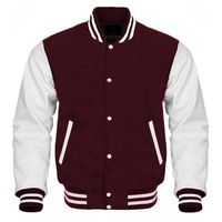 Chaqueta Varsity con panel de lana con acabado de manga sólida y parche grande hecho para paseos callejeros seguros y Noche de amigos relajados