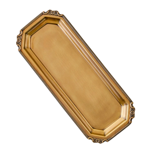 Plateau de service en métal argenté de haute qualité avec un design gravé orné et des poignées, plateau de majordome pour les fournitures hôtelières - Product Image 6