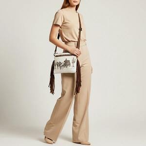 Sac à bandoulière en cuir véritable à franges, fait main, vintage, imprimé western, sac à main léger avec sangle réglable, vente en gros - Product Image 2