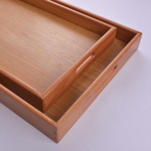 Juego de 2 bandejas rectangulares grandes de madera de haya - Platos de madera maciza - Bandejas de madera natural premium para té y café - Product Image 1
