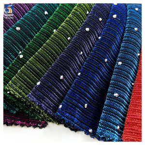 Kain Chiffon Rajut Poliester Bergaris YX1282 yang Sedang Populer dengan Hiasan Berlian Imitasi untuk Kostum Tari Latin, Kain Chiffon Lurex - Product Image 4