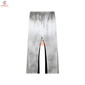 Pantalon de survêtement de couleur unie pour hommes, vêtements de rue avec logo personnalisé, taille moyenne, motif droit, évasé délavé, style décontracté, 2024 - Product Image 4