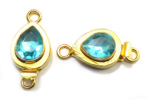 Prem Bhaya Topacio azul Piedra preciosa 1-3 Strand Box Broche 18K Chapado en oro Forma de hoja Componentes de fabricación de joyas para collar Pendientes - Product Image 3