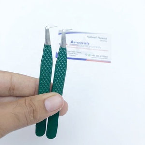 แหนบสแตนเลสสำหรับต่อขนตา90องศาจากรัสเซียคีมหนีบเพชรสีเขียวปลายแหลมทนทาน - Product Image 4