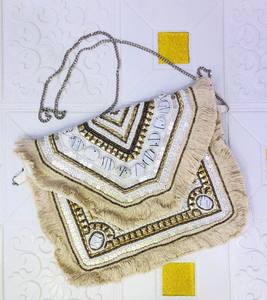 Bolso de Mano Exclusivo de Diseñador, Estilo Banjara Boho, Hecho a Mano, Ecológico, de Lona, con Correa de Cadena con Cuentas, Cierre de Solapa, para Mujer - Product Image 2