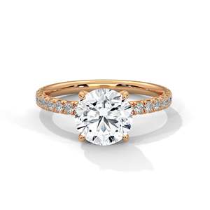 Bague de fiançailles solitaire ronde en diamant de laboratoire, or massif ou argent 925, sertissage pavé à 4 griffes, personnalisable 10K 14K 18K - Product Image 3