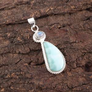 Collier pendentif en larimar et pierre de lune, fait main, en argent sterling 925, bijou classique de haute qualité, cadeau pour femmes et enfants - Product Image 6