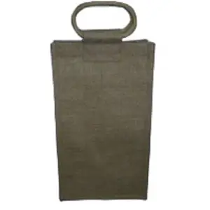 Wine Bag Burlap Bottle Bag Inside Separation With Wooden Cane Handle PP Laminated Jute Wine Bottle Carry Tote Bag