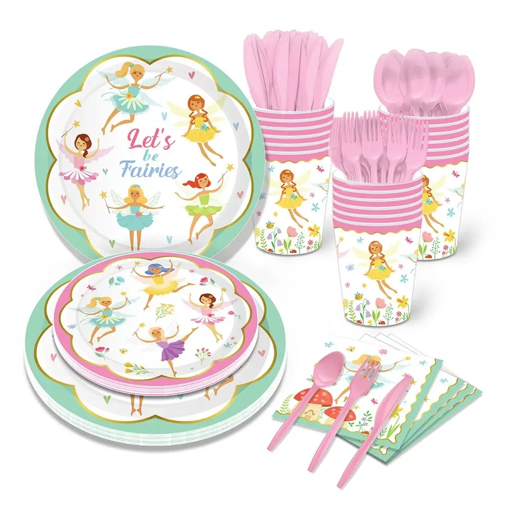 Fée Vaisselle Tea Party Nappes Jardin Bannière Ballons Table Couvre pour Enfants Floral Anniversaire Jardin Décorations