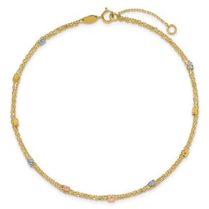Leslie's 14K Tri-Color Polish/Dia-Cut 2-Strand 9in <b>Anklet</b> with 1in Extension Fine Jewelry - Product Image 4