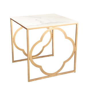 Table ronde dorée avec double marbre et finition dorée Table d'appoint au design unique avec incrustation d'os Conception de console pour le salon et l'hôtel - Product Image 6