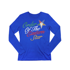OES T-shirt bleu à manches longues 100% coton Order of Eastern Star Shirt Vêtements de sororité de la fraternité personnalisés Top de confort brodé - Product Image 1