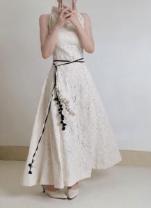 ชุดเดรสทางการสำหรับผู้หญิงชุดเดรสทางการมีแถบคาดลายดอกไม้ชุดเดรสยาวสำหรับผู้หญิงชุดเดรสผ้าออแกนิคสีขาวมีป้ายสั่งทำ - Product Image 5