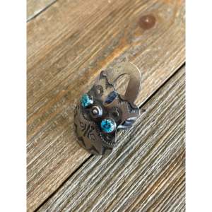 Tim Yazzie Kingman Turquoise & Sterling Silver <b>Adjustable</b> <b>Ring</b> Stainless Steel Vase Bezel Setting Gift for Size 6 Number Shape - Product Image 4