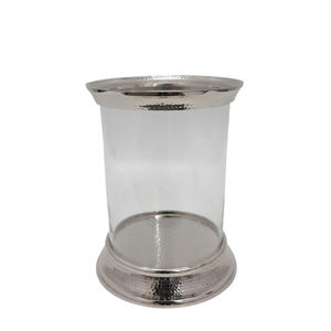 ชุดเชิงเทียนอลูมิเนียมและแก้ว2ชิ้นที่ใส่เทียนทรงเรียวขนาดเล็กสีนิกเกิลสำหรับตกแต่งงานแต่งงาน - Product Image 5