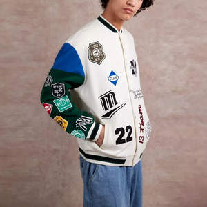 OEM Custom Men's Letterman High Street Varsity <b>Jacket</b> Genuine Leather Sleeves Chenille Embroidery O-Neck Winter Team <b>Patchwork</b> - Product Image 2