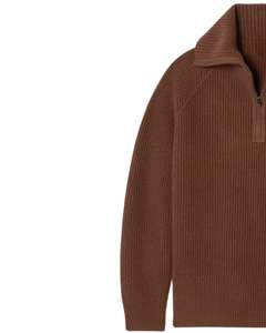 Manufacturer Custom <b>Men</b> Quarter Zip Knit Sweater Chocolate Brown Ribbed Texture High Neck Warm Winter Casual Pullover OEM Custom - Product Image 2