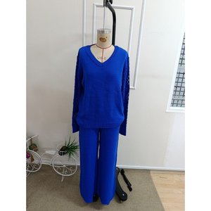 ชุดเสื้อแขนยาวคอวีและกางเกงขายาวแบบสองชิ้น, 38064 - สีน้ำเงิน - Product Image 4