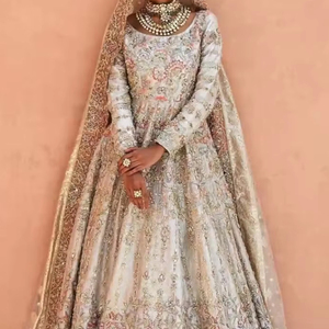Beautiful Bridal Anarkali Lehenga & <b>Dupatta</b> Dress 2024 Embellished with Crystal Glass Beads Dabka Work Made of Silk - Product Image 1