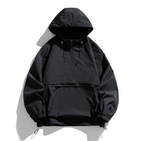 Conception de haute qualité deux grandes poches résistance à l'eau fermeture éclair personnalisée anorak veste solide à capuche pull hommes coupe-vent veste