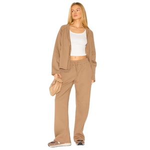 Ladies <b>Brown</b> Sweatshirt With Buttons Relaxed Fit V Neck Pullover OEM Factory Supply Custom Design Wholesale Clothing For Womens - Product Image 4