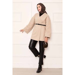 Elegante Abrigo Largo de Cachemira Beige, Prenda de Invierno de Lujo con Cuello de Piel, Decoración de Rayas y Botones, Disponible en Tallas XS a XL - Product Image 3