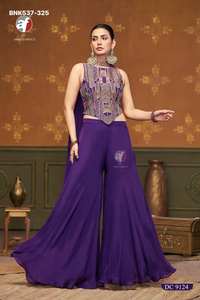 Modern Style Pure Chinon Chiffon With Heavy Handwork <b>Top</b> With Plazzo And Dupatta Woman Fashion Exporter Online Shopping India - Product Image 5