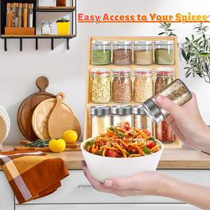 Estante de especias de bambú organizador para gabinete estante de especias plegable de 3 niveles estante de especias de madera organizador de condimentos para encimera - Product Image 3