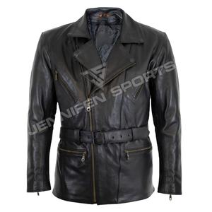 Veste en cuir de moto pour hommes, poches avant en cuir de vachette véritable, fermeture à glissière à l'intérieur, doublure matelassée, vente en gros OEM/ODM - Product Image 1