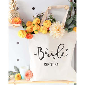 กระเป๋าผ้าแคนวาสสำหรับเจ้าสาวแบบสั่งทำสีพื้นพร้อมฝาปิดแบบเปิด - Product Image 2
