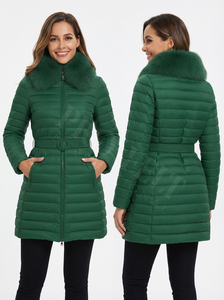 Oversized Solid Plain Color Long Puffer Coats <b>Winter</b> Warm Quilted Coat Fur Collar Belted Padded Street Style Fashion Coats - Product Image 6