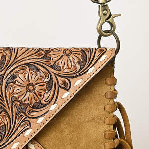 El mejor vendedor, diseño de cuero de gamuza, Floral occidental con bandolera tallado, monedero occidental, accesorios de lujo para mujer - Product Image 4