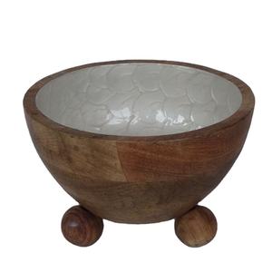 Bol de service en bois de mangue biologique de haute qualité plateau de dîner imbriqué pour salade vaisselle ustensiles de cuisine matériel en métal - Product Image 1