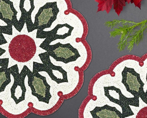 handmade <b>glass</b> beaded charger plate <b>table</b> top <b>glass</b> beaded <b>table</b> <b>mat</b> stylish latest floral <b>glass</b> bead placemat - Product Image 3