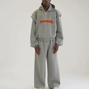 OEM Custom Winter Double Waisted Baggy Stacked <b>Pants</b> Sweat Suit <b>Y2k</b> Zip Rhinestone Flare Sweatpants Hoodie Set 100% Cotton Air - Product Image 1